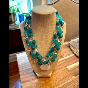 BEAUTIFUL Turquoise and crystal Clear precious rocks and stone necklace.